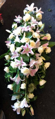 Lilies and Roses Coffin Spray White and Pale Pink